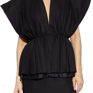 GUCCI black PLEATED WOOL/SILK cocktail dress MINIDRESS SCULPTED SHOULDERS